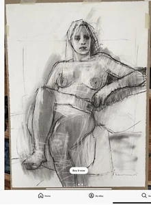 Figure Study Kate Huntington Signed original charcoal drawing Painting - Picture 1 of 2