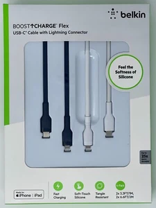 Belkin BOOST CHARGE Flex USB-C-Lightning Connector Si Cable 6.6ft MFi-Certified. - Picture 1 of 19