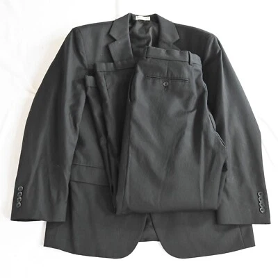 Geoffrey Beene 40S 32x30 黑色条纹 100% 羊毛男式外套夹克外套裤子套装 — 第 1/4 张图片