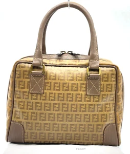Authentic FENDI Zucca PVC Leather Brown Handbag W/Dustbag i040502 - Picture 1 of 21