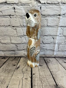 30 cm hellbraun Blume Holz Shabby Hund Statue Ornament Fair Trade handgeschnitzt - Bild 1 von 10