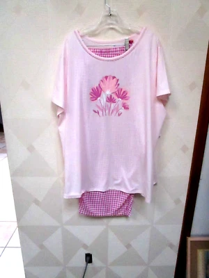CROFT&BARROW-PINK/MULTI-FLORAL-SHORT SLEEVE-ROUND NECK- PAJAMAS-SIZE-XXL-NWT - Image 1 of 4