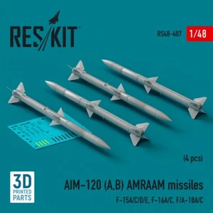 1/48 Reskit RS48-0407 AIM-120 (A,B) misiles AMRAAM (4 piezas) (F-15A/C/D/E, F-16A/ - Imagen 1 de 1