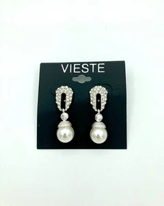 Pendientes Vieste - Gota Redonda Perla Simulada - Tono Plata - Etiqueta Original - Imagen 1 de 2