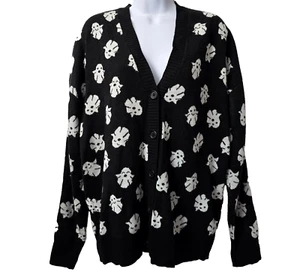 Hot Topic Halloween Cardigan Sweater 1X 14 16 Plus Ghost Black Knit Stretch Boo - Picture 1 of 8
