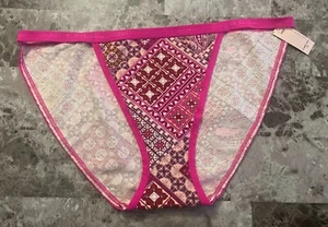 NWT VICTORIA'S SECRET MEDIUM PINK GEOMETRIC PAISLEY RARE STRING BIKINI PANTIES - Picture 1 of 3