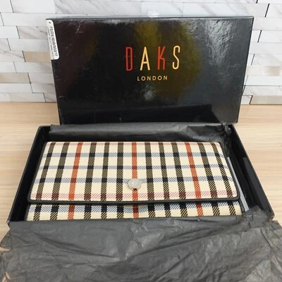 DAKS LONDON Cartera Cuero Cuadros Doble Plegable Monedero Casa Cuadros Lujo Británico NUEVO Foto 1 de 4