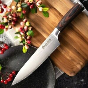 Bread Knife Stainless Steel Wood Handle Chef Serrated Cake Cutter Cheese Slicing