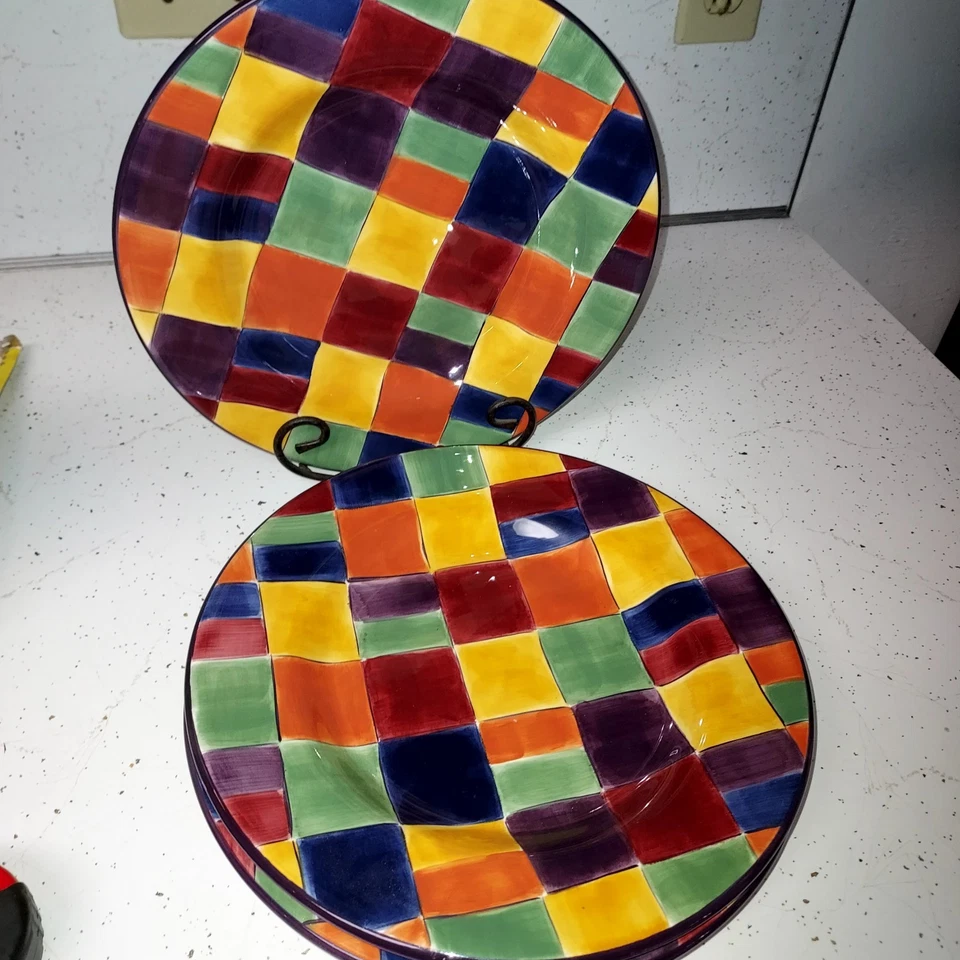 3 Tabletops Gallery Caracas Multicolor Dinner Plates 11 1/2" great shape--photos - Image 1 of 4