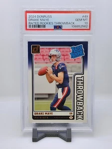 2024 Panini Donruss Drake Maye Rated Rookie Throwback #49 (RC) PSA 10 Patriots - Bild 1 von 2