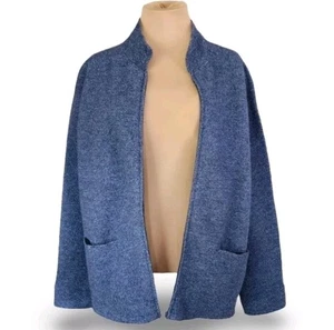 Giacca Eileen Fisher 100% lana zip davanti blu erica finto collo medio - Foto 1 di 7