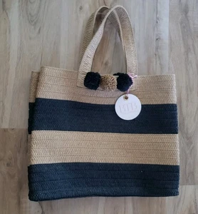 NWT BTB Los Angeles Bahama Mama Stripe Raffia Tote tropical beach - Picture 1 of 5