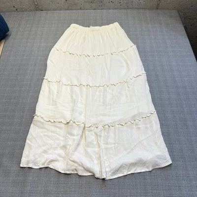 Maxi Falda Hollister en Niveles Mediana Crema Volantes Boho Cottagecore Forrada Costera Foto 1 de 4