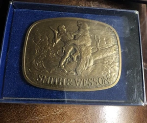 Vintage 1978 Smith & Wesson "The Last Cartridge" Brass Belt Buckle #630 new - Picture 1 of 7
