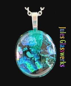 Hand Crafted Dichroic Fused Glass Pendant Necklace W/ Chain #1541 - Picture 1 of 3