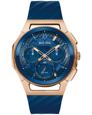 Bulova Mark Anthony Curv Chronograph Quartz Blue Dial Men's Rubber Watch 97A185 - Image 1 of 4