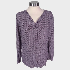 db establised 1962 Medium Pullover Blouse Blue Purple Geometric Print Rayon - Picture 1 of 9
