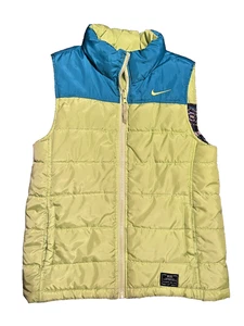 Nike Women's Reversible Yellow/Turquoise Puffer Vest Size M - Skull Crossbone - Picture 1 of 5