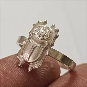 Handmade 925 Sterling Silver Ring – Egyptian Scarab Symbol, Adjustable Band - Picture 1 of 8