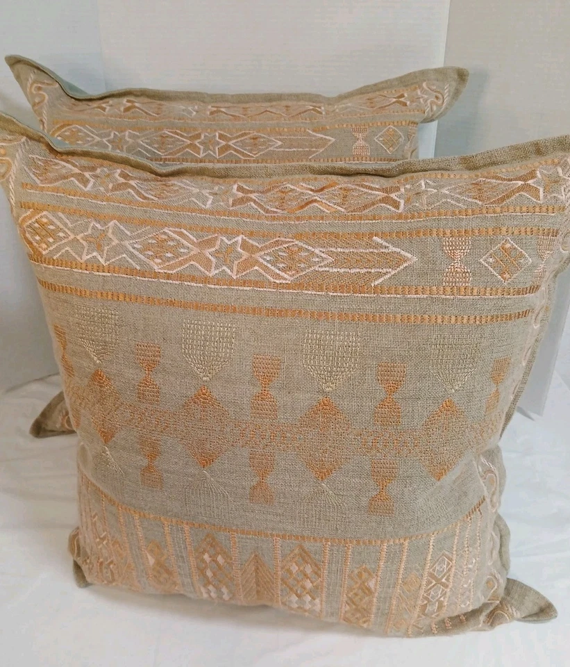 Surya Jizera Decorative Throw Pillow 22L x 22W Embroidered Beige & Gold/ Orange - Image 1 of 4