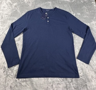 Stone Rose Mens Knit Henley Long Sleeve Shirt SIZE MEDIUM Navy Blue New - Image 1 of 4