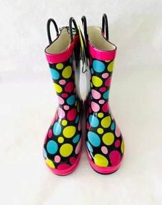 Western Chief Pink Dot Party Rain Boots Polka Dot NWT Size 3 Big Girls pull On - Picture 1 of 3