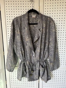 Blusa De Colección Vera Moda 100% Seda Azul Cachemira Botón Cintura Cordón Para Mujer M - Imagen 1 de 7