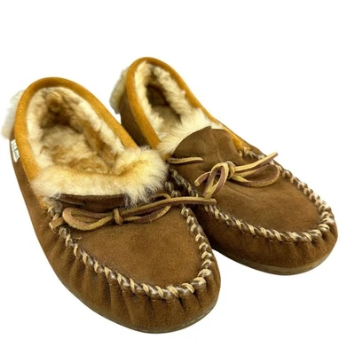 LL Bean Mens Wicked Good Moccasin Slippers Suede Shearling Lined Shoes size 8 M - Image 1 of 4