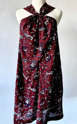 Isabel Marant Cotton Voile Halter Dress Pockets Burgundy Print Sz 40 FR/10-12 AU - image 1 of 4