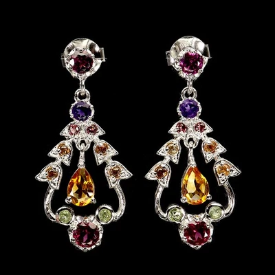 Pendientes de plata de ley 925 pera citrino amatista zafiro piedras preciosas joyería Foto 1 de 4