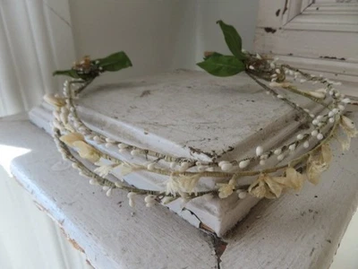 Antiguo Tocado Corona Cera Francesa Vintage CERA Nupcial Blanco Cremoso CERA FLORES BROTES Foto 1 de 4