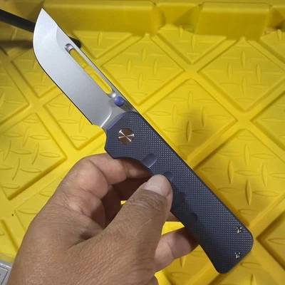 Cuchillo de titanio Ameight Elgar escala fresada azul AM8 Miguron S90V carpeta de cuchillas Foto 1 de 4