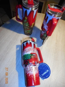 Weihnachts-Thermobecher mit Strohhalm  Edelstahl 1100 ml Trinkbecher Weihnachten - Bild 1 von 6