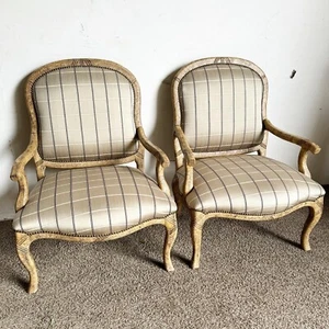 French Provincial Lounge Chairs With Brass Nails - a Pair - Picture 1 of 10