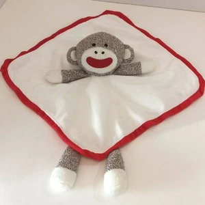 Baby Starters Sock Monkey Red White Brown Baby Security Blanket Lovey Rattle Toy - Picture 1 of 5