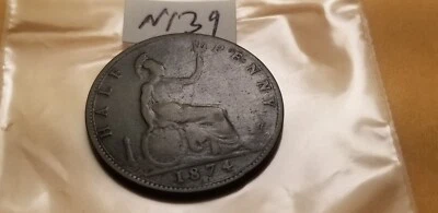 Great Britain Half Penny Coin 1874 H Rare Idv3. - Image 1 of 2