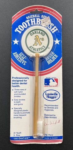 Vintage 1986 Oakland A’s OraCare Baseball Bat Toothbrush With Holder NIP Cover