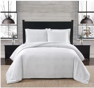 Juego de edredón Queen completo de franela de algodón 100 % espiga blanca y gris 3 piezas Foto 1 de 4