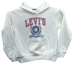 Levis Girls Medium (7/8) White Fleece Hoodie Long Sleeve Pullover Logo R1-B - Picture 1 of 10