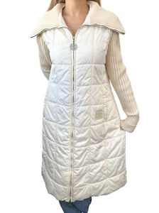 CHANEL Sport Vintage 00A CC Logo Long Puffer Jacket #40 Zip Cream Silver Nylon - Picture 1 of 11
