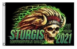 2021 Sturgis Rally FLAG INDIAN CHIEF 81st Anniversary STURGIS BIKER FLAG [3 X 5] - Bild 1 von 1
