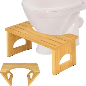Foldable Toilet Stool, 7.5 Inch Poop Stool for Bathroom, Bamboo Toilet Stool Squ - Picture 1 of 8