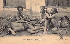 Vietnam - TONKIN - Fishermen at rest - Publ. P. Dieulefils 3101 - - Viet-Nam - T - Picture 1 of 2