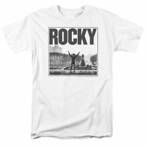 Rocky Top of Stairs T Shirt Mens Licensed Boxing Movie Tee Rocky Balboa White