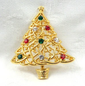 Spilla vintage in filigrana per albero di Natale con strass colorati firmata ASo - Foto 1 di 6