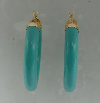 Reconstituted Turquoise 4.8 x 30.0 mm Hoop Earrings 14k Yellow Gold - Image 1 of 3