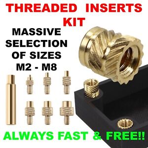 THREADED BRASS INSERT KIT Heat Set M2 M2.5 M3 M4 M5 M6 M8 Great for 3D Printing