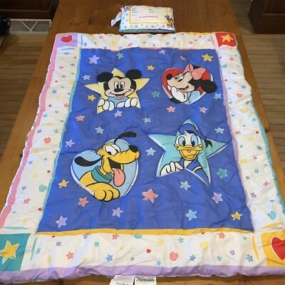 Vtg 1999 Disney Minnie Mickey Goofy Nursery Quilt Pillow Red Calliope Baby  - Image 1 of 4