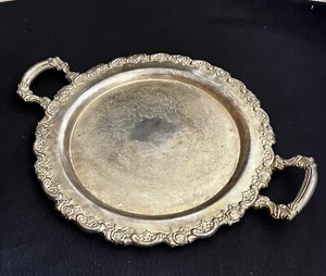 Vintage Silver Plated Round 15” Tray with Handles - Picture 1 of 18