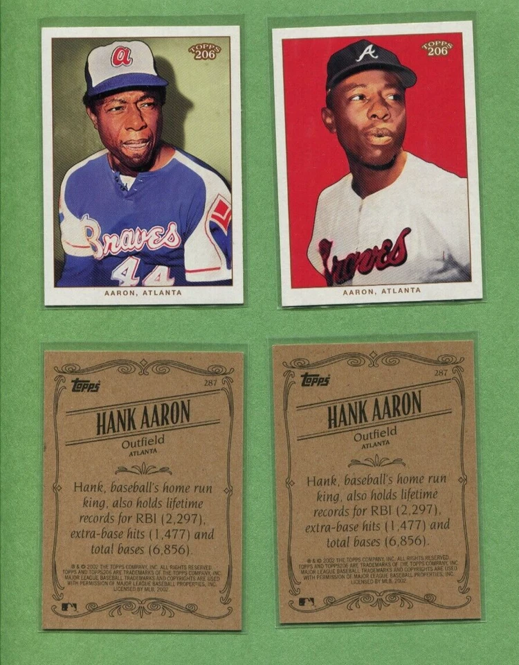 HANK AARON ATLANTA BRAVES 2002 TOPPS 206 BASEBALL CARD #287 WHITE #287 BLUE - Image 1 of 1